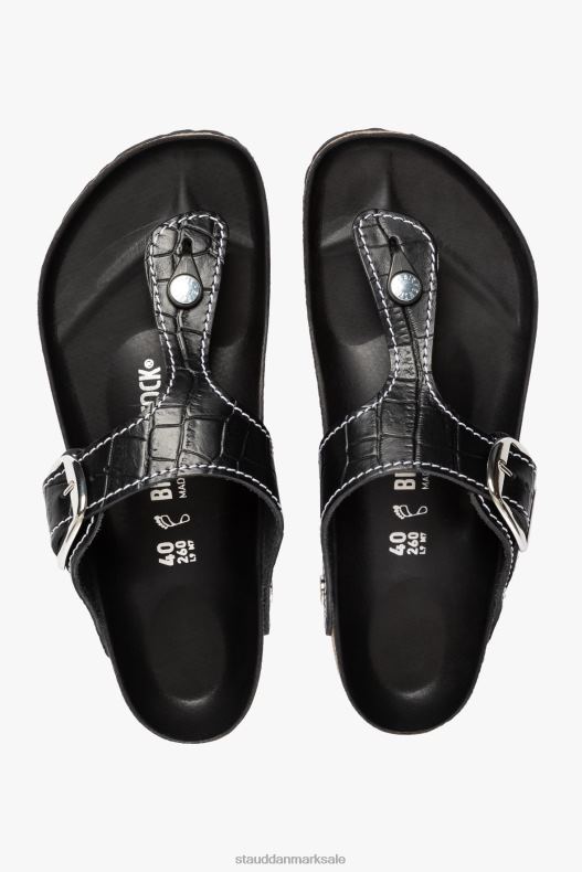 BIRKENSTOCK + STAUD Kvinder gizeh sandal LR4T930 sko sort krokodille præget