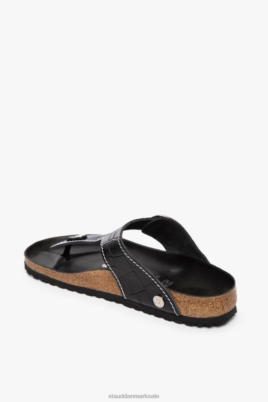BIRKENSTOCK + STAUD Kvinder gizeh sandal LR4T930 sko sort krokodille præget
