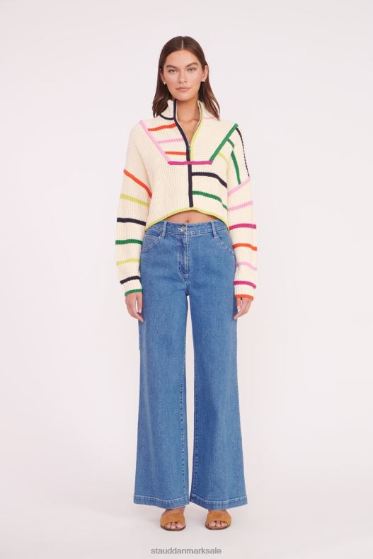 STAUD Kvinder cropped hampton sweater LR4T576 tøj creme regnbue multi