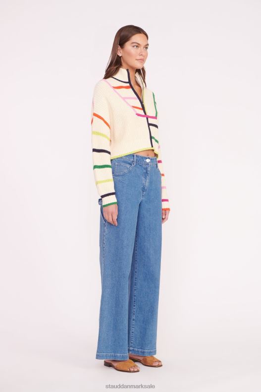 STAUD Kvinder cropped hampton sweater LR4T576 tøj creme regnbue multi