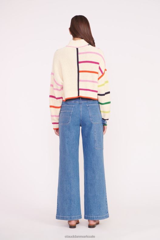 STAUD Kvinder cropped hampton sweater LR4T576 tøj creme regnbue multi