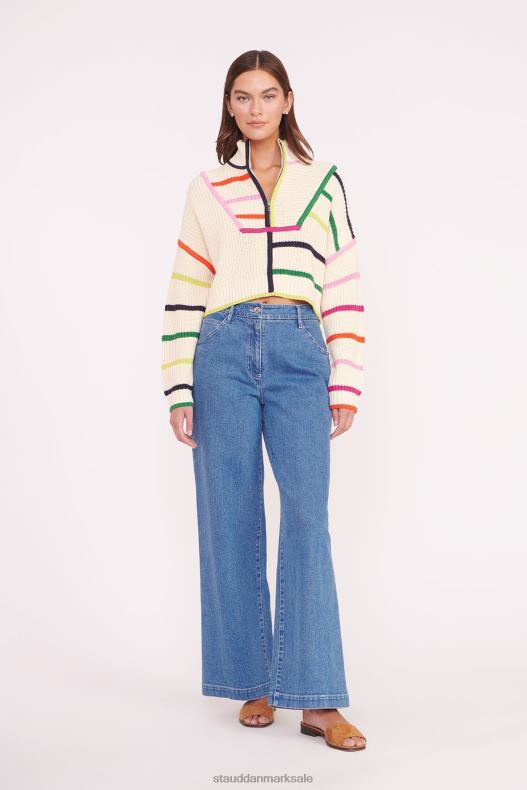 STAUD Kvinder cropped hampton sweater LR4T576 tøj creme regnbue multi