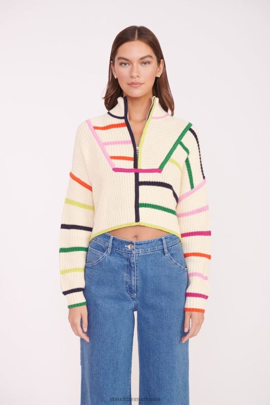 STAUD Kvinder cropped hampton sweater LR4T576 tøj creme regnbue multi
