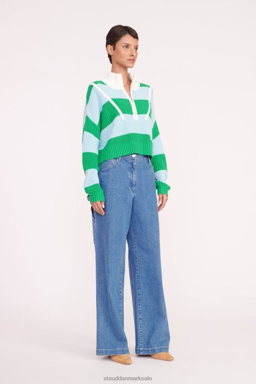 STAUD Kvinder cropped hampton sweater LR4T578 tøj græs lavvandet rugby stribe