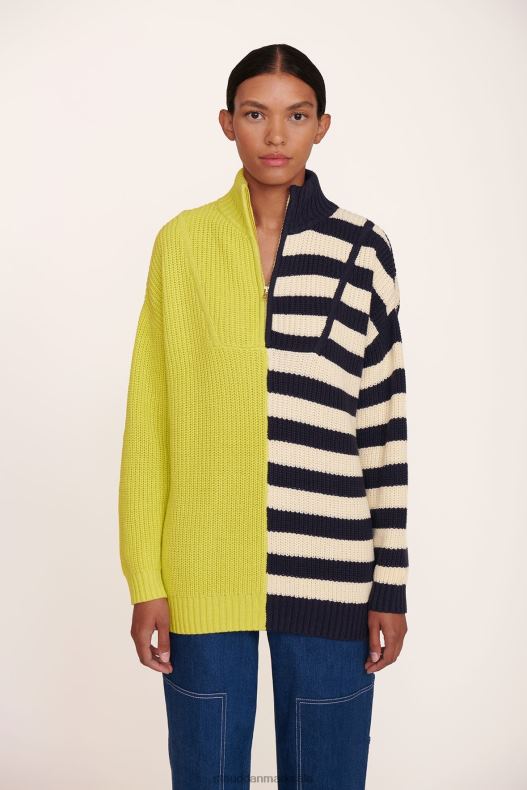 STAUD Kvinder hampton sweater LR4T597 tøj chartreuse to-tonet stribe